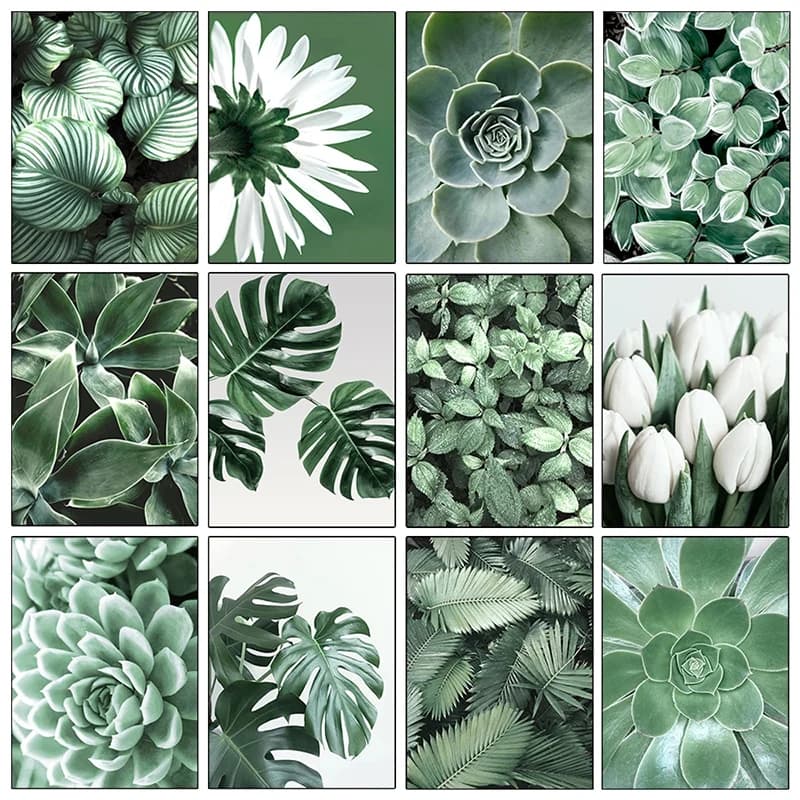 Quadro Moderno 5D Fai da Te con Pittura Diamantata, Mosaico Ricamato a Foglie e Fiori, Arte Murale per Soggiorno Fresco e Moderno
