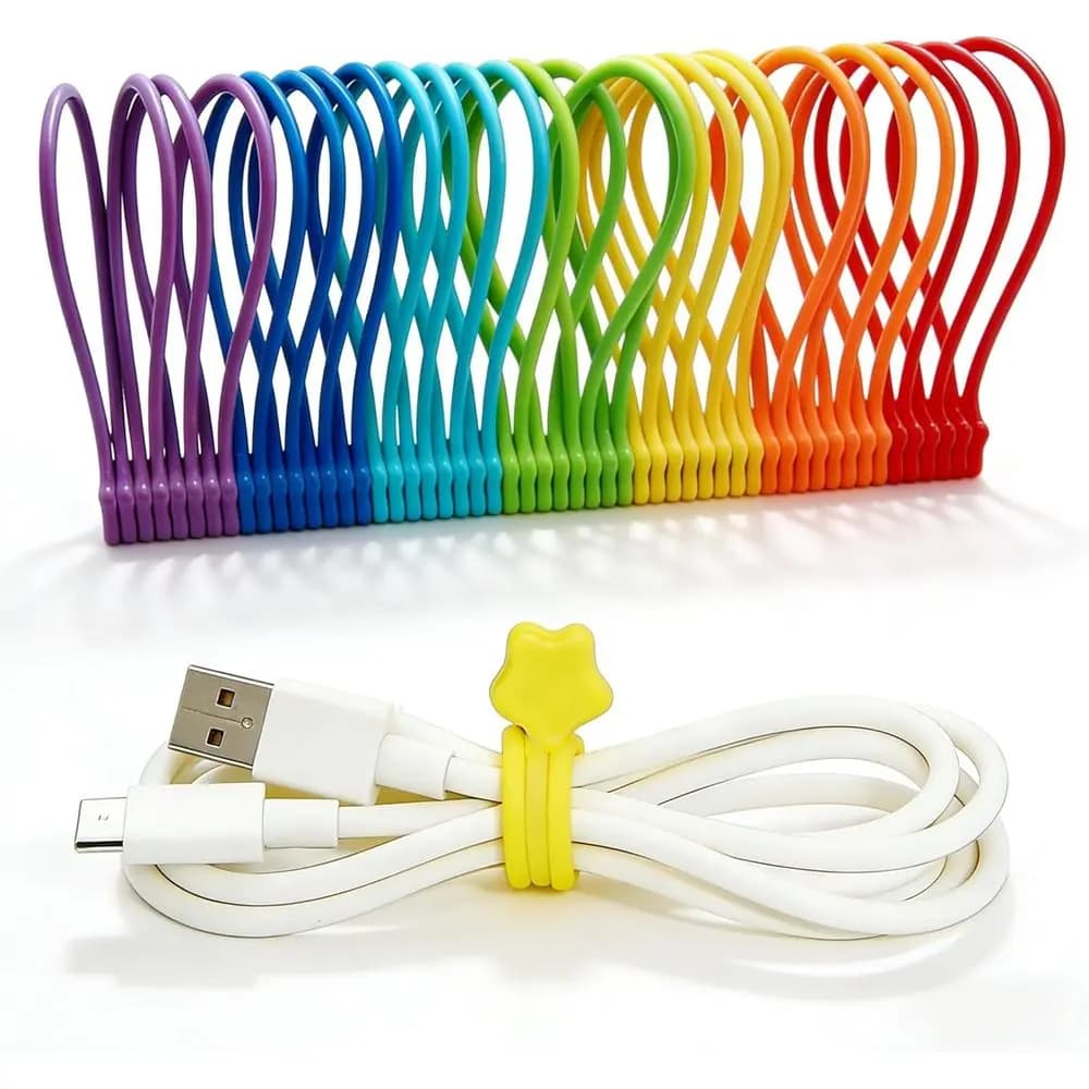 Set di 28 Fascette Magnetiche in Silicone, 7,48 Pollici per Organizzare e Legare Cavi, USB e Uso Decorativo in 7 Colori