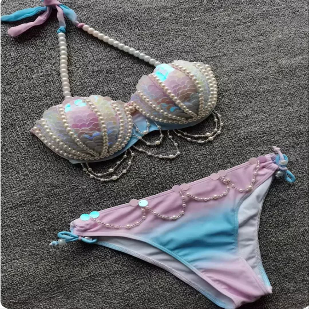 Mermaid sequin bikini swimsuit free diving performance aquarium electronic music festival bra bar cosplay