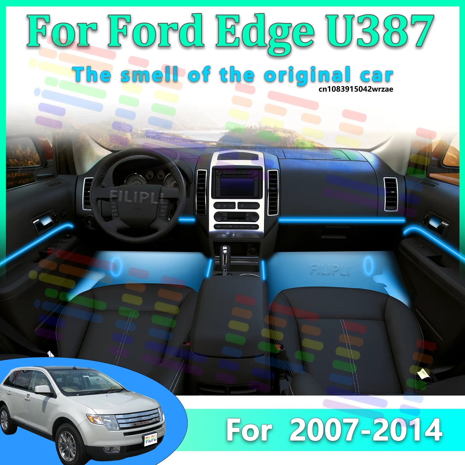 Luci Ambientali LED per Ford Edge U387 2007-2014, Illuminazione Atmosferica Colorata, Striscia Neon per Interni Auto, Controllo App, 64 Luci RGB