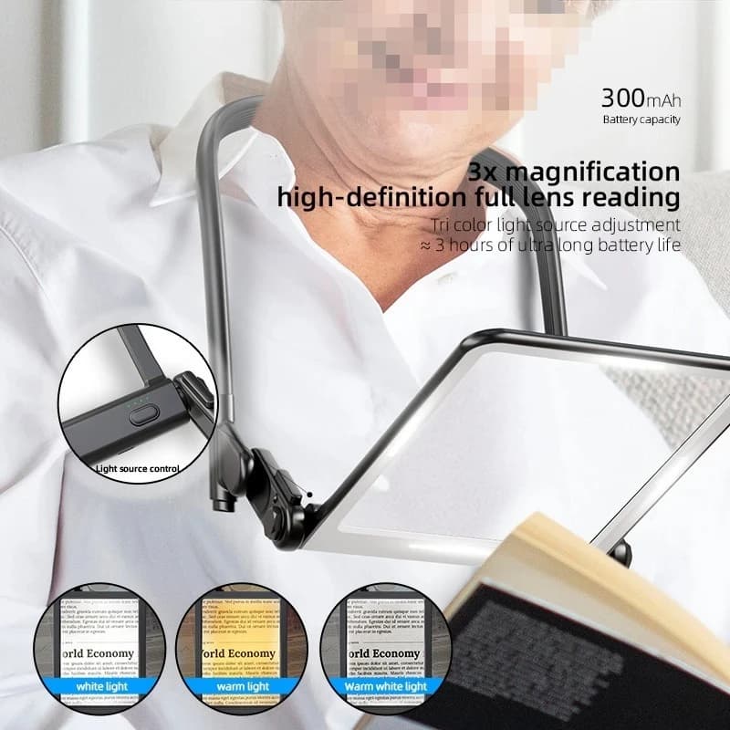 3X High Definition Magnifier Led Reading Magnifying Glass with Light, Multifunctional Hanging Neck, Handheld Desktop Charging