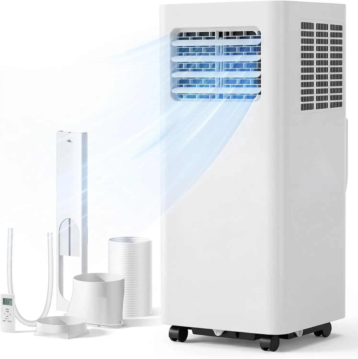 Condizionatore d'aria portatile da 8000 BTU, 3-in-1, raffredda 350 piedi quadrati, silenzioso con ventola e deumidificatore, display LED, telecomando, timer 24 ore