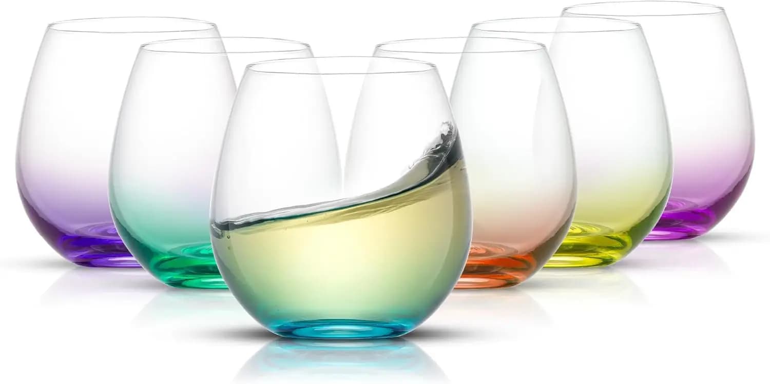Set di Bicchieri da Vino Senza Stelo Hue, Set di 6 Bicchieri Grandi da 15 oz per Vino Bianco, Rosso o Acqua, Bicchieri Corti Senza Stelo