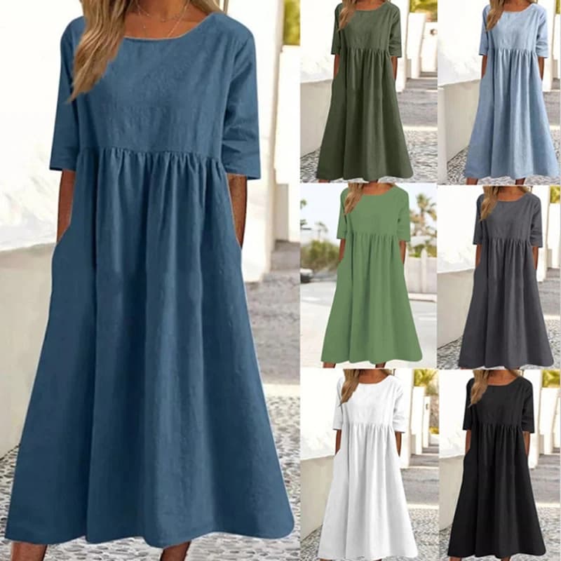 Abito estivo solido Donna Casual Bohemian Scollo a V Manica corta Volant Allentato Una linea Mini abito Elegante Beach Party Abiti Street