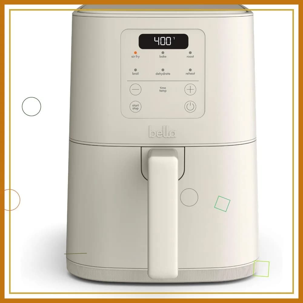 Friggitrice ad Aria Sottile da 4Qt, Adatta a Ogni Ambiente, Rivestimento Antiaderente in Ceramica, 6 Programmi Preimpostati, Spegnimento Automatico 60 Minuti, Capacità 3.3lb