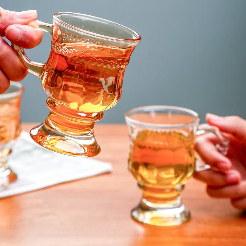 Household Retro European Coffee Cup Teacup Milk Tea Cup Glass with Handle Wine Cup High Value Coffee Cup Household Goods