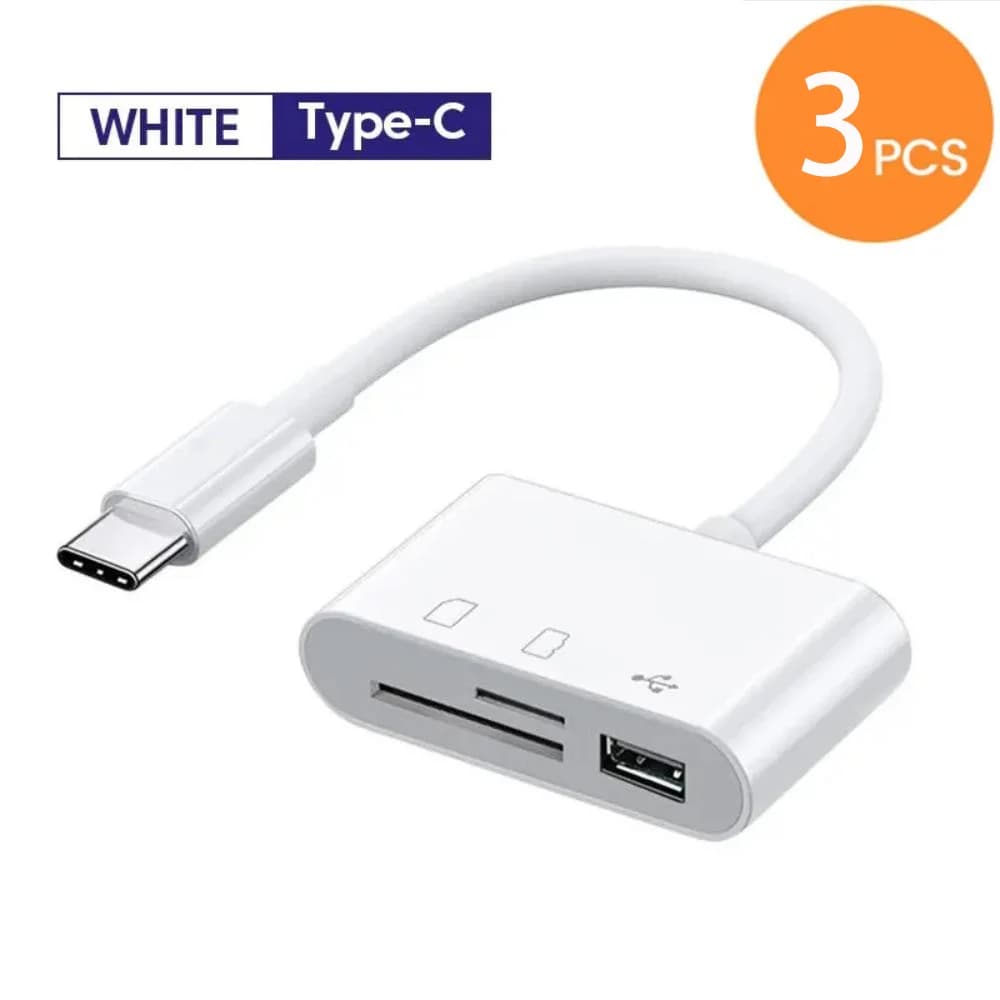 3‑in‑1 Card Reader Lightning Type‑C USB‑A SD TF Memory Card Adapter Plug Play For iPhone 15 14 iPad Android PC Camera U Disk Pho