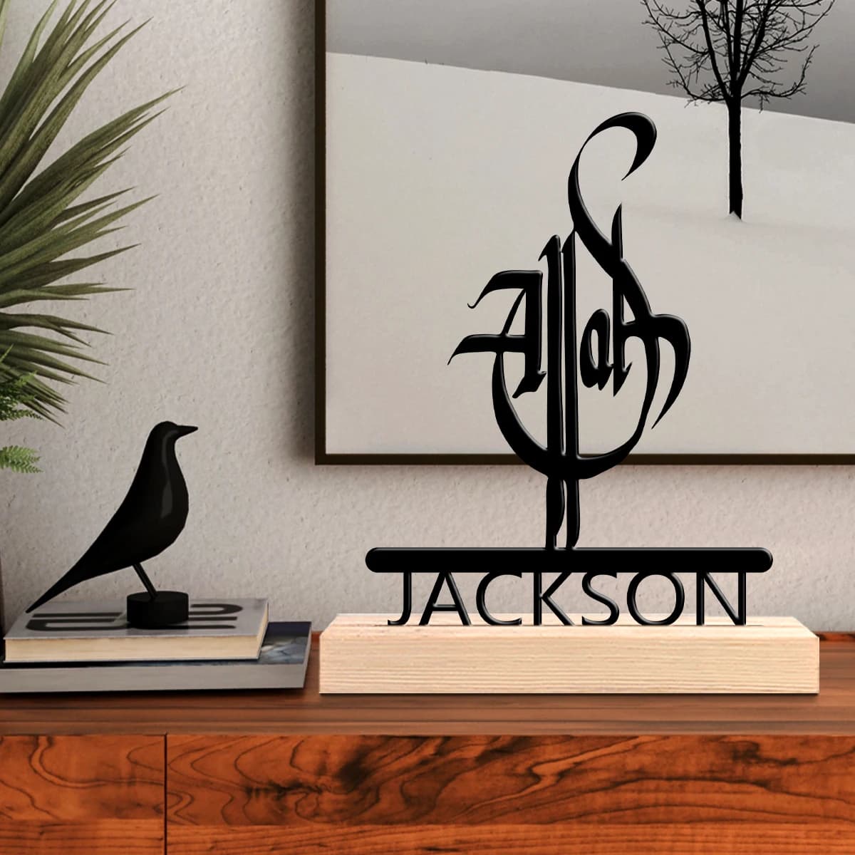 1pc Desktop Metal Ornaments Customizable Content With Wooden Base Desk Ornaments for Study Rooms,Bedrooms,and Offices
