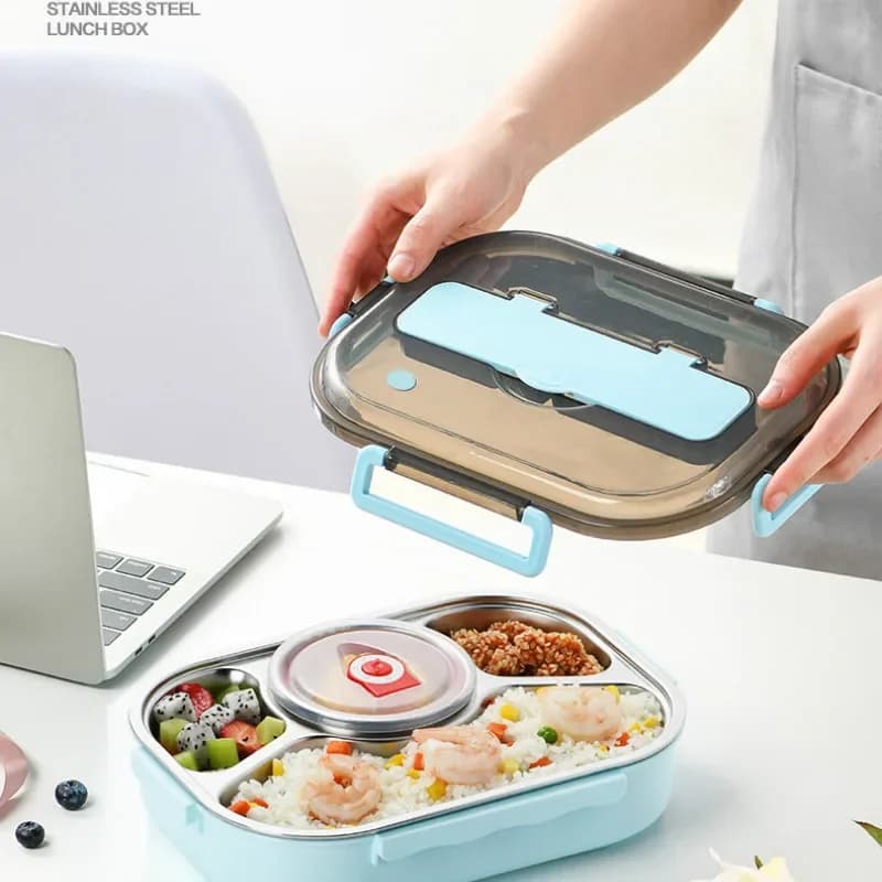 Contenitore per il pranzo in acciaio inossidabile 304 con 4 scomparti, scatola bento isolata e sigillata con ciotola per la zuppa, contenitore portatile per la conservazione degli alimenti da picnic