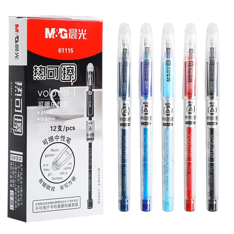 M&G 6/12 pezzi penna gel cancellabile a caldo 0,5 mm nero, rosso, blu e cristallo blu inchiostro cancellabile a caldo ritorno a scuola cancelleria per ufficio