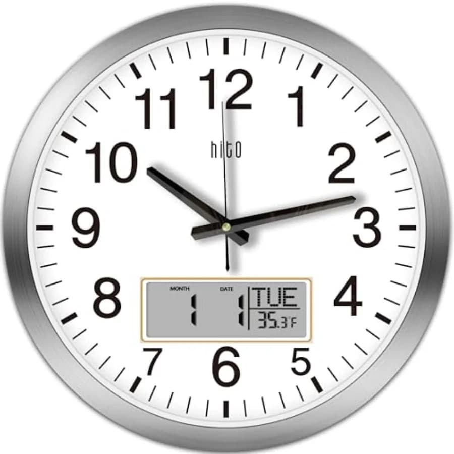 Orologio da Parete Silenzioso a Batteria con Temperatura e Data, Grande Orologio da Parete per Arredamento Soggiorno, Ufficio, Aula, Camera da Letto