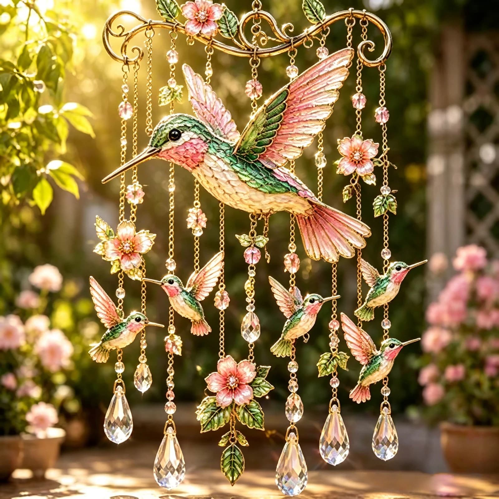 Birds Painting Winds Chime with Crystal Pendants Colorful Bird Hanging Ornaments Creative Birds Winds Chimes for Women Mothers