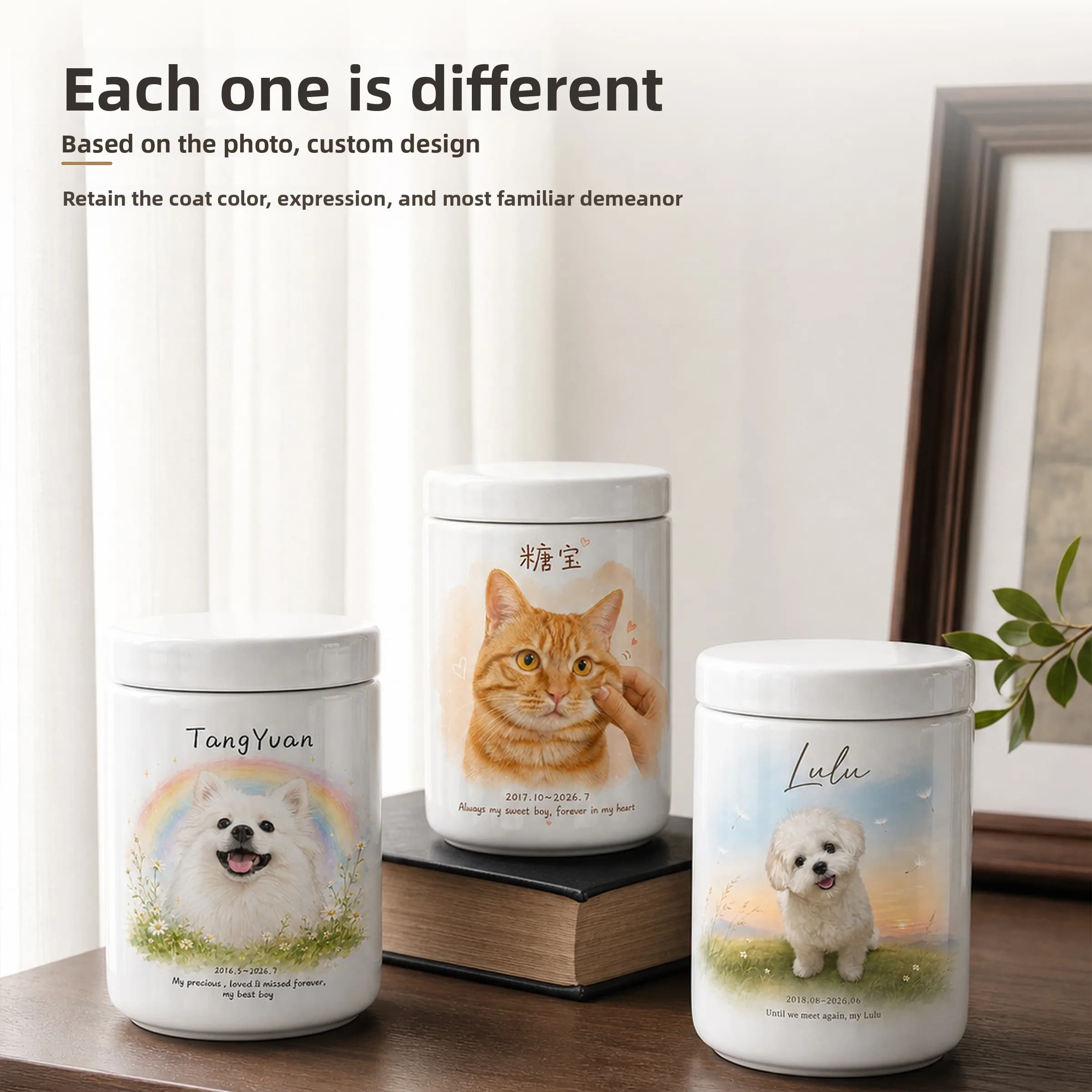 ZHAYACustom Pet Urns, Memorial & Funeral Ceramic Ash Jars for Deceased Cats and Dogs, Sacrificial Supplies