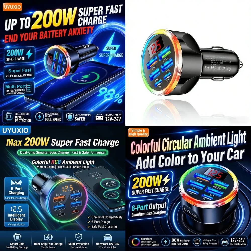 Multi USB C Car Charger Adapter Trending for iPhone 18 17 16 Samsung S26 S25 S24 with Real Time Digital Voltage Monitoring Hub
