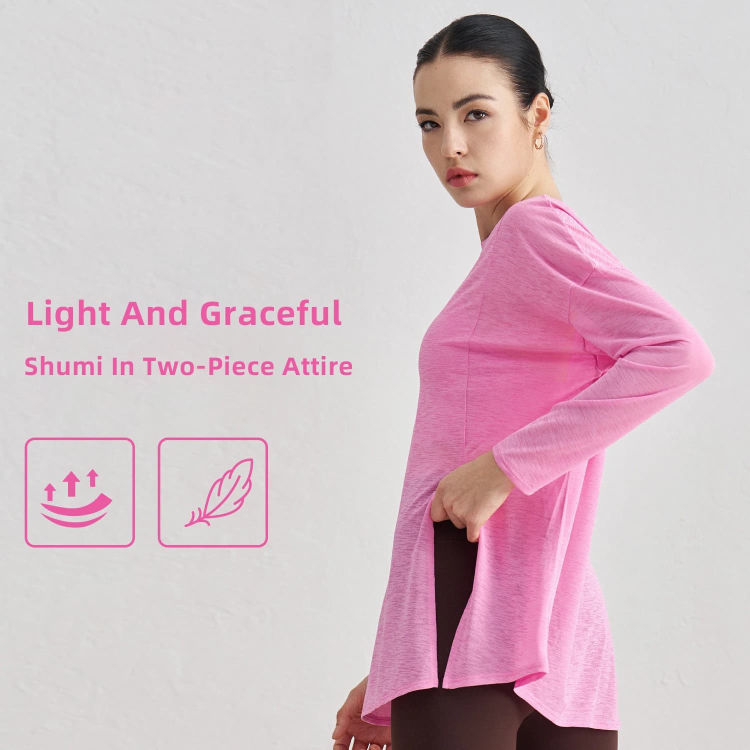 Top Sportive Women's Casual, Spacious and Sottile, Long Sleeves, with Round Neck, Breathable, with Lateral Opening, Rapid Drying, for Open Activities, Pilates, Running and Fitness