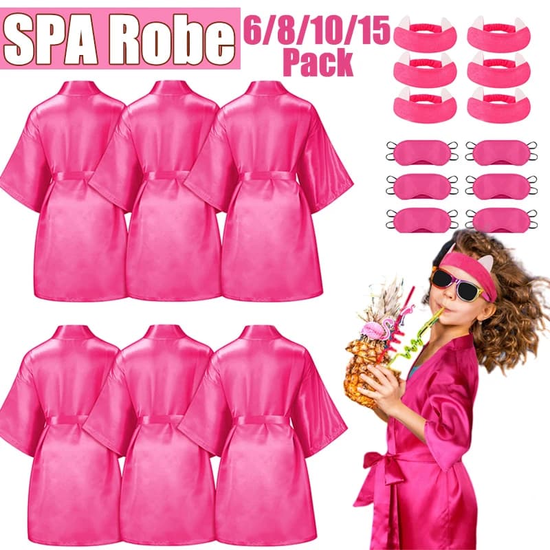 6-15Pack Spa Party Robes Kimono Girl Bomber Children Satin Bathrobe Pigiama Party Costume Supplies Woman Hairdress Benda