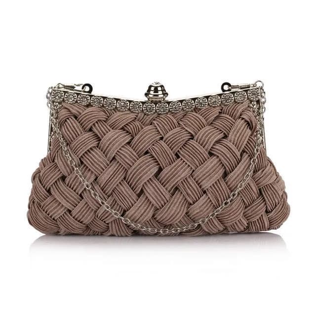 Borsa da sera da donna dal design intrecciato morbido e brillante, borsa tote con pochette per gioielli con chiusura a lucchetto, borsa a tracolla con catena
