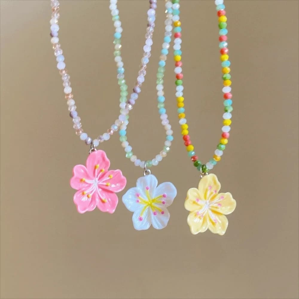 Fashion Colorful Flower Pendant Necklaces Bohemian Adjustable Beads Choker Necklace Flowers Charms Jewelry Beach