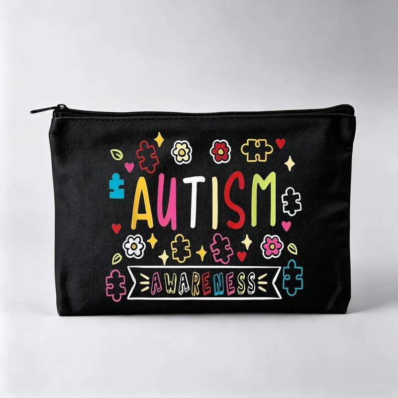 Women's Autism Awareness Puzzle Print Makeup Bag, Zipper Cosmetic Pouch for Daily Use