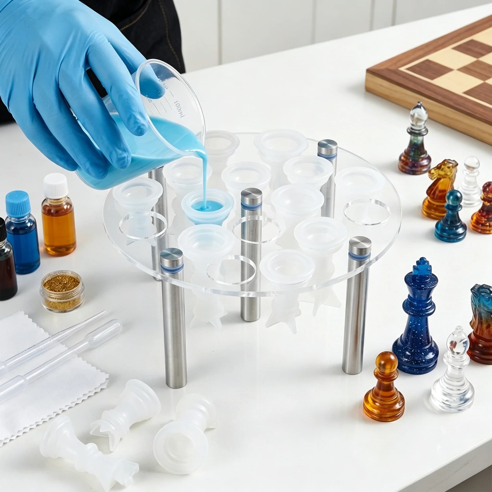 Stampo in silicone fai da te per scacchi, set di scacchi fatti a mano, stampo in resina epossidica cristallina per candele, strumenti per giochi da tavolo per riunioni domestiche e all'aperto