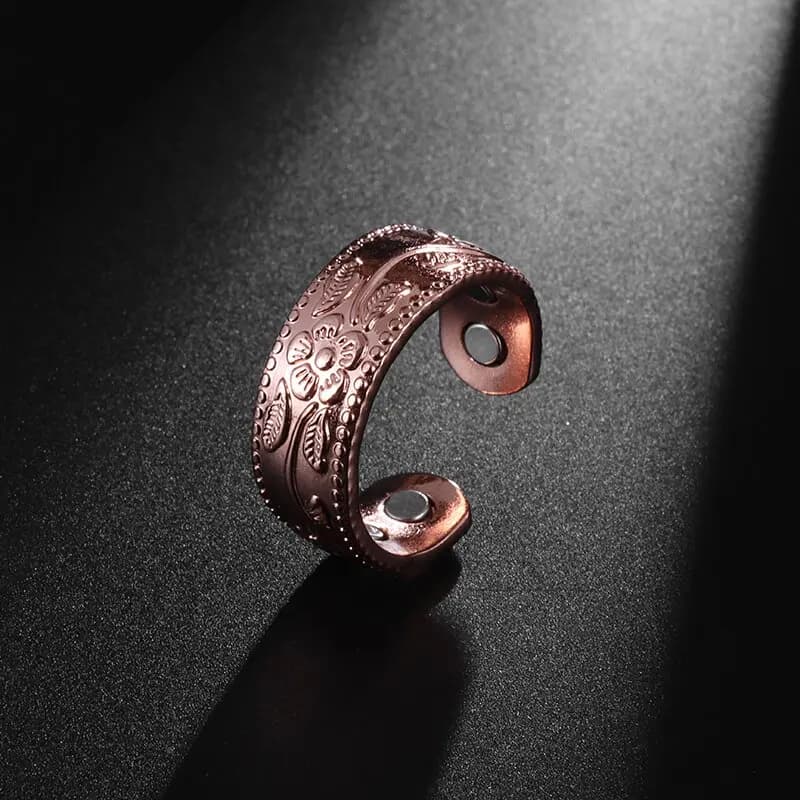 Anello magnetico a forma di fiore Anello con polsino aperto regolabile in rame Anello magnetico per uomo e donna Anello energetico sano per alleviare il dolore da artrite