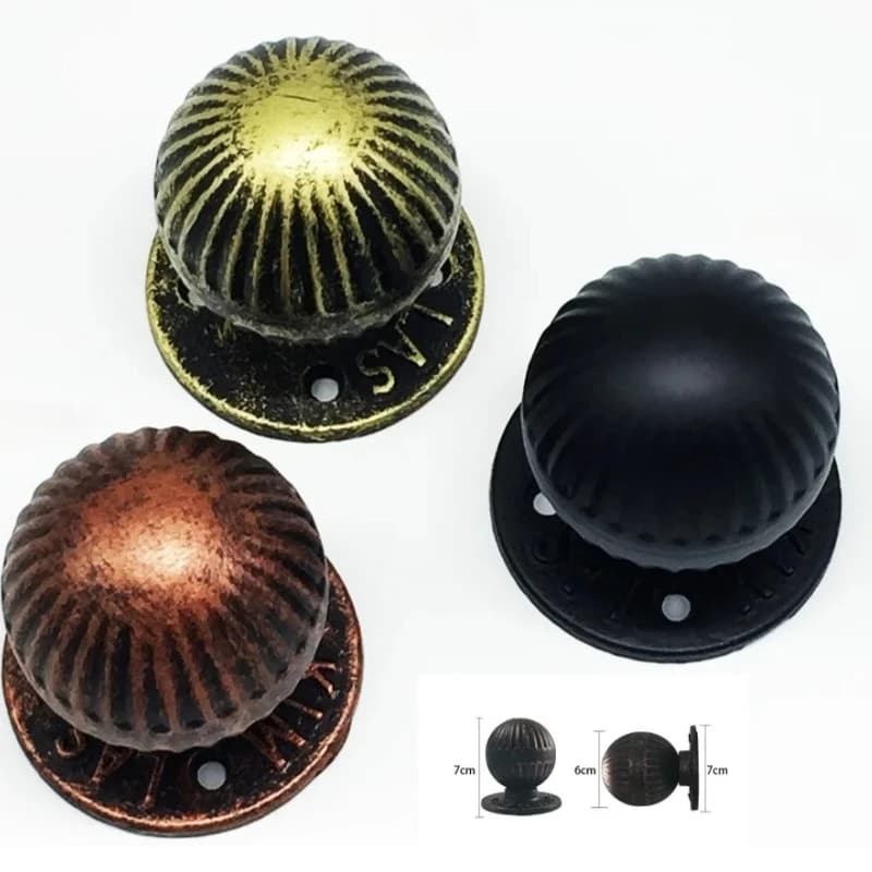 Maniglia a sfera rotonda in ottone vintage per porta in ferro e legno, per cancello d'ingresso e giardino, montaggio a faccia, in rame rosso antico e nero opaco
