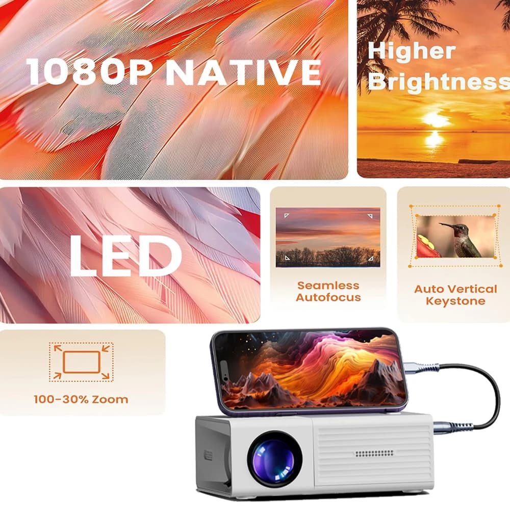 Mini Proiettore Z1 Supporto 1080P Display Regolabile 24-60 Pollici Mirroring Schermo Cablato HDMI USB AV Proiettore per Casa