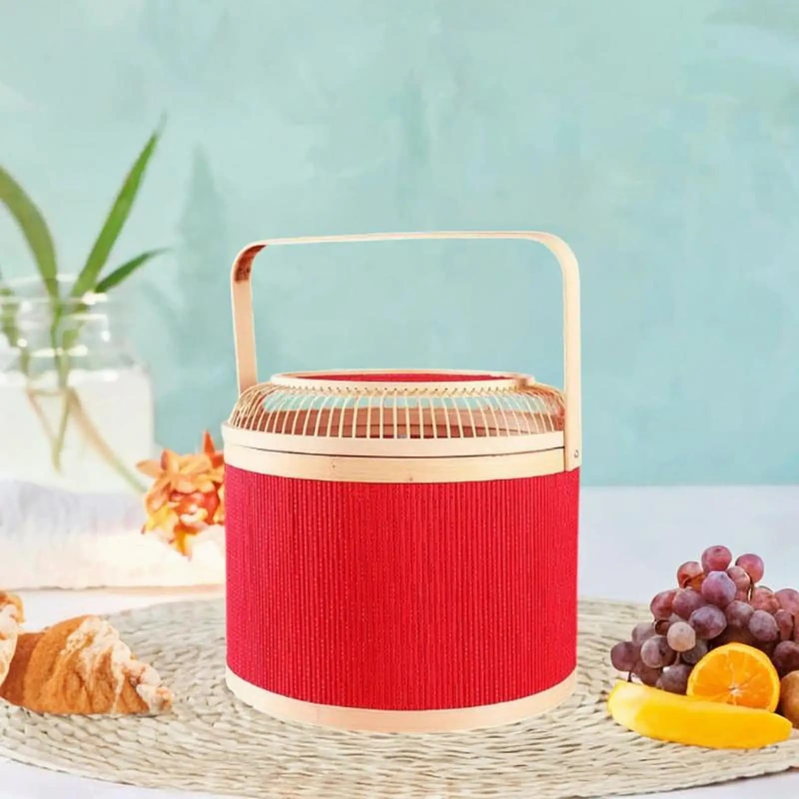Multipurpose Bamboo Woven Picnic Basket with Handle Egg Container Storage Bin for Home and Picnic
