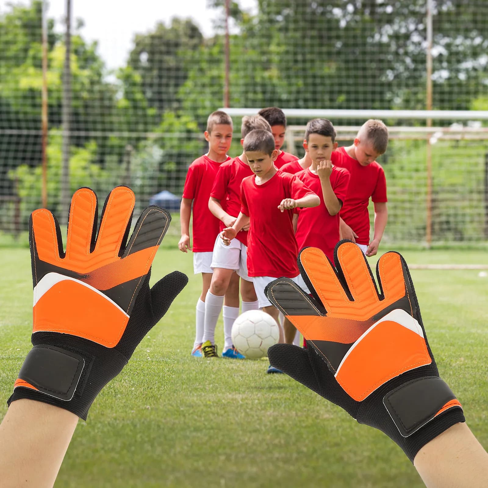 1 paio di guanti da portiere in lattice PU, antiscivolo, traspiranti, per allenamento, protezione delle mani, guanti sportivi per partite di calcio