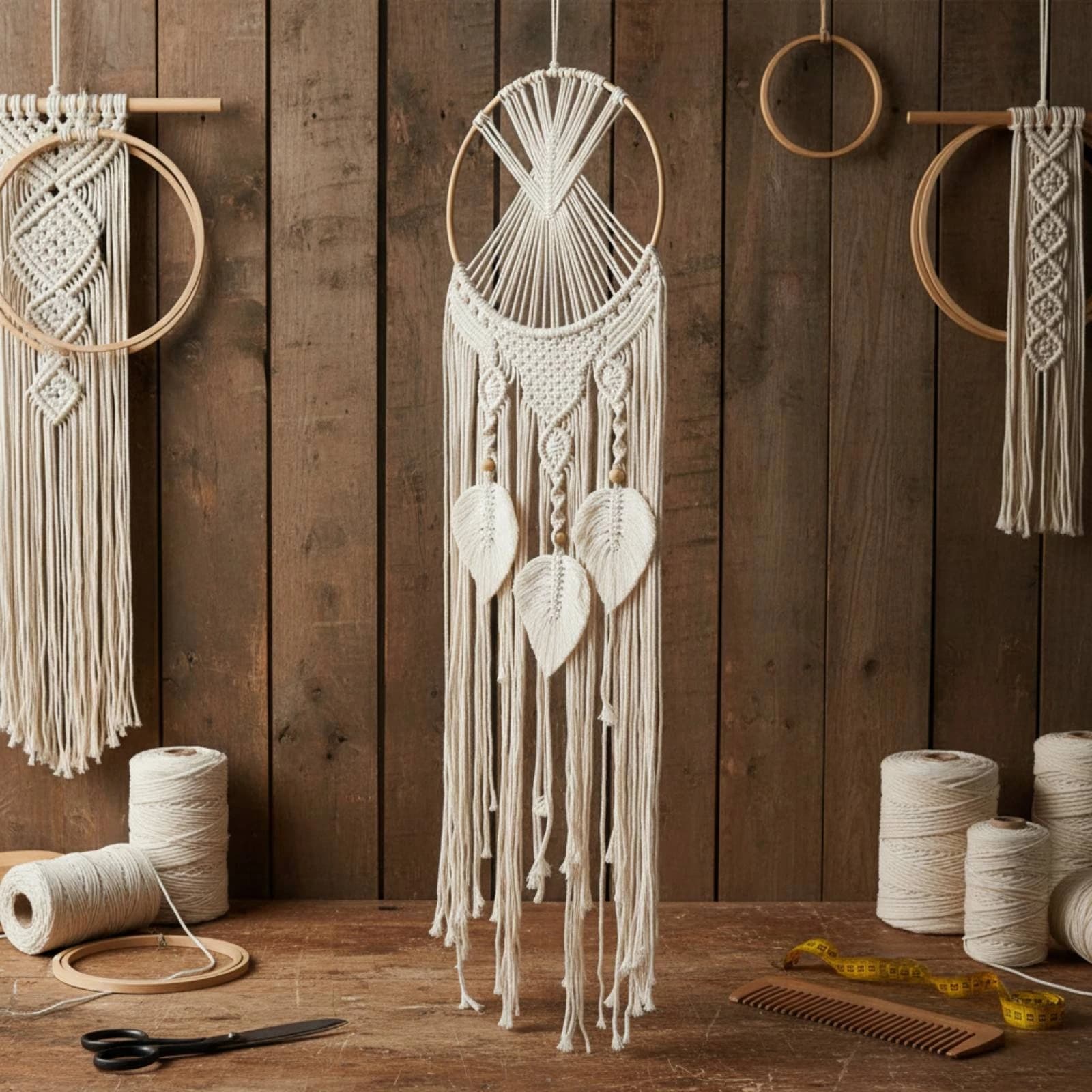 Boho Leaf Wall Hanging Handmade Macrame Dream Catcher Macrame Wall Hanging Positive Energy Home Decor for Living Room, Bedroom