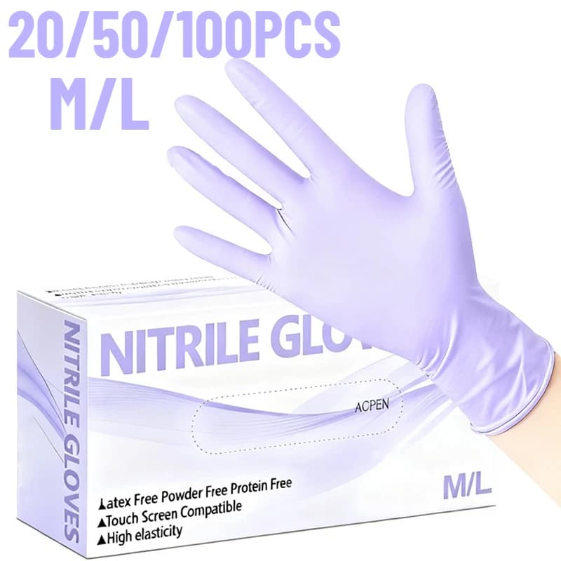 20/50/100PCS Guanti monouso in nitrile viola adatti per la cucina Lavorazione degli alimenti Salone Manicure Guanti per la pulizia della casa