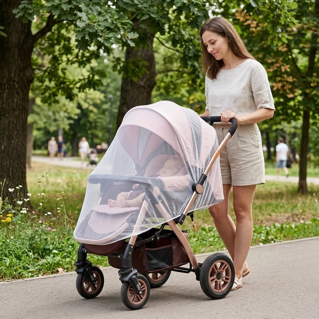 Stroller Mosquito Net Full Coverage High Density Mesh Breathable Infant Pushchair Anti Mosquito Cover Universal Fit for Outdoor