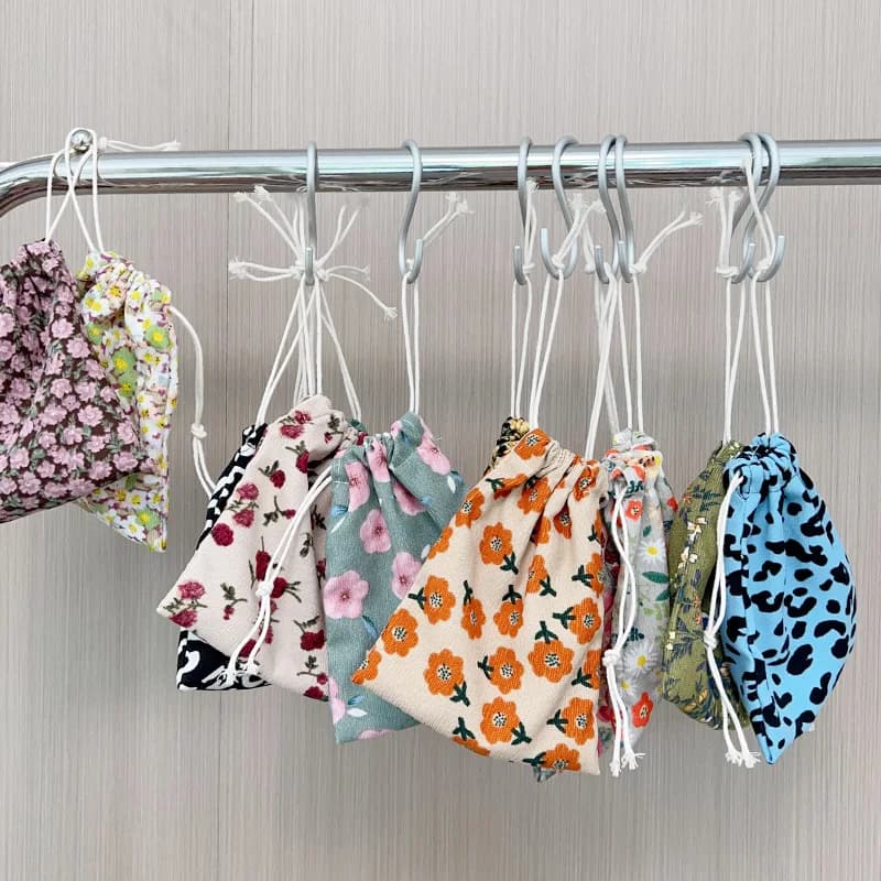 Mini Drawstring Makeup Lipstick Bag Small Cloth Travel Underwear Socks Packaging Bag Floral Print Cosmetic Storage Bag
