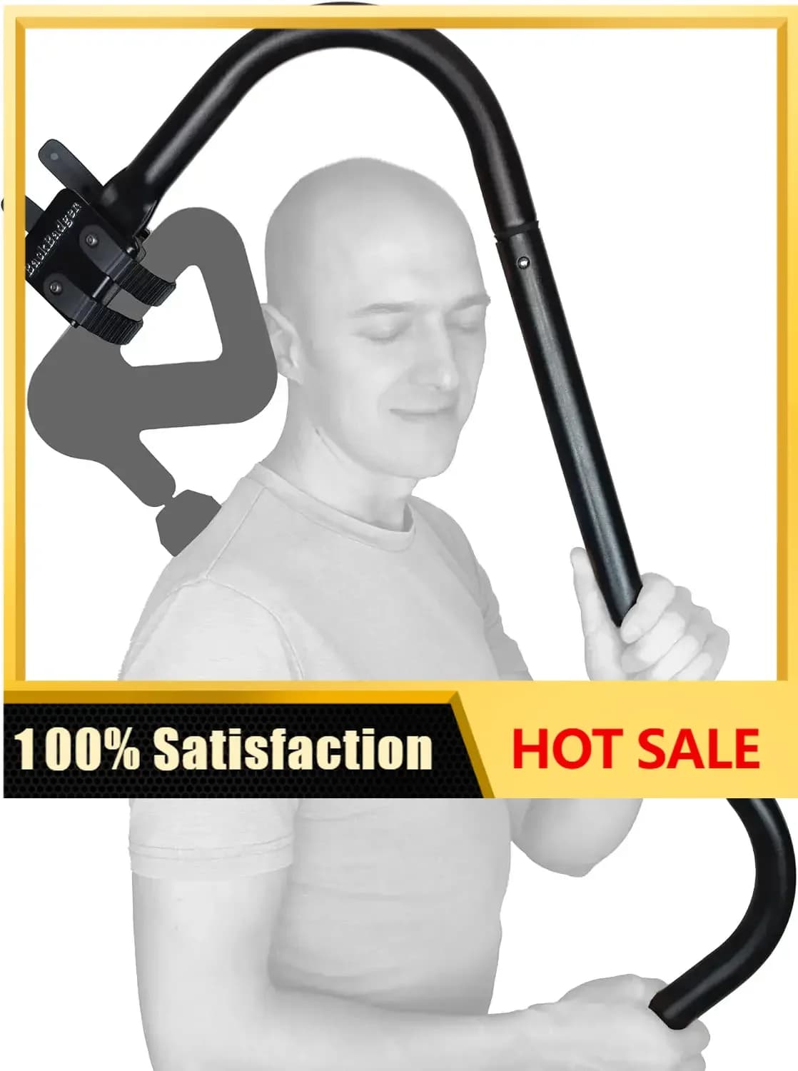BackBadger Percussive Massage Gun Holder for Back Ergonomic Handle, Black | Ergonomic curved handle improves leverage