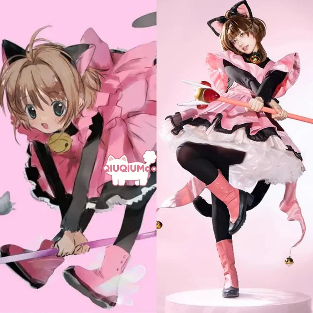Costume Cosplay Cardcaptor Sakura, Outfit Anime Sakura Kinomoto, Abito Gatto Nero Carino per Donne, Ideale per Comic Con