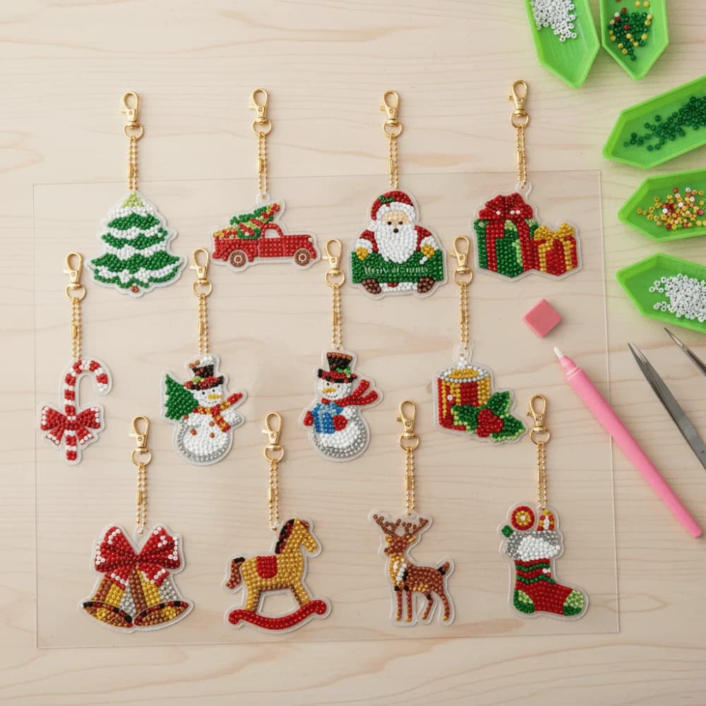 Rhinestone DIY Diamond Painting Keychain Kit Handmade Decorative Mosaic Painting Crafts Kits Cartoon Acrylic Panel