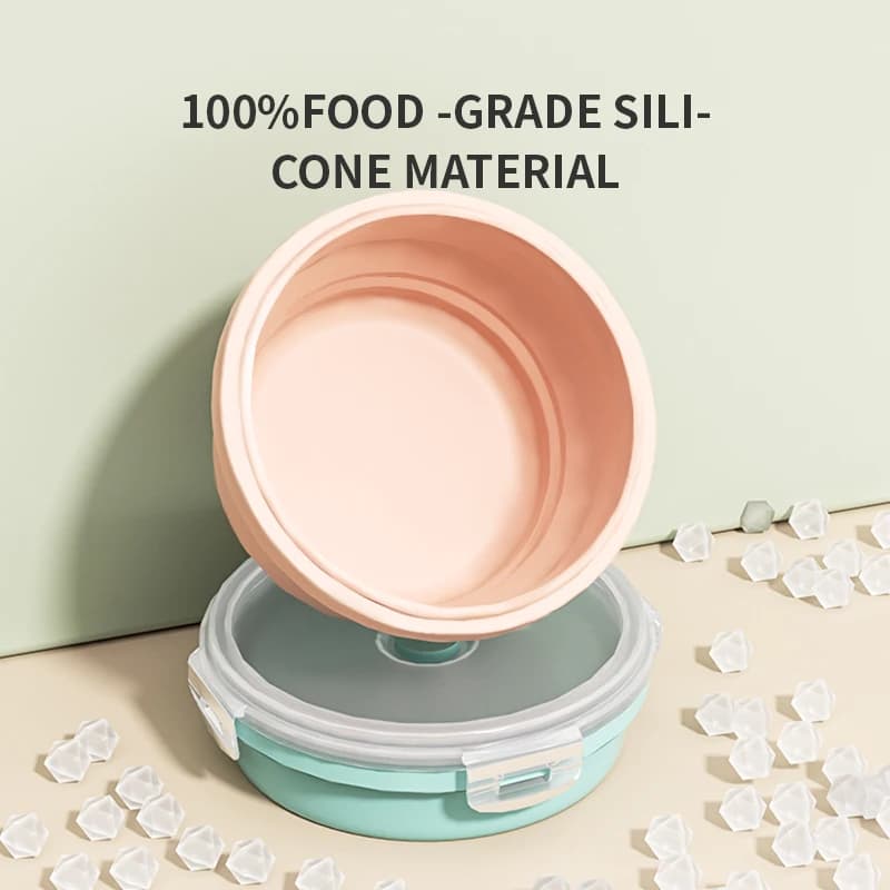 Contenitore per Alimenti in Silicone Pieghevole da 800ML, Ermetico, Rotondo, Adatto al Microonde, Salvaspazio, Accessori da Cucina