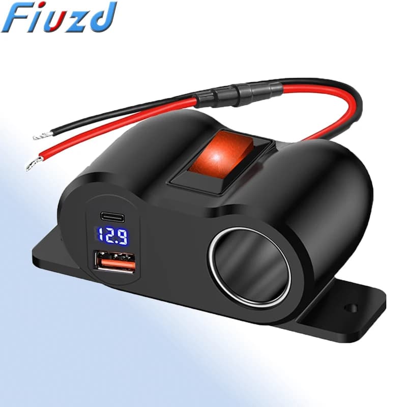QC3.0 & PD3.0 USB Outlet Cigarette Lighter Socket Splitter with Voltmeter Car Charger Power Adapter for Car Marine Truck 12V-24V