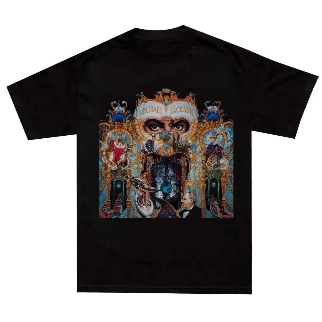 T-Shirt Vintage Rock MJ King of Pop, Maglietta Michael Jackson Dangerous, Stampa su T-Shirt Casual Larga con Collo Tondo, Unisex
