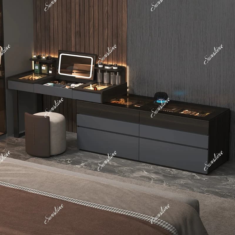 Italian minimalist chest cabinet integrated light luxury high sense telescopic flip cover dressing table