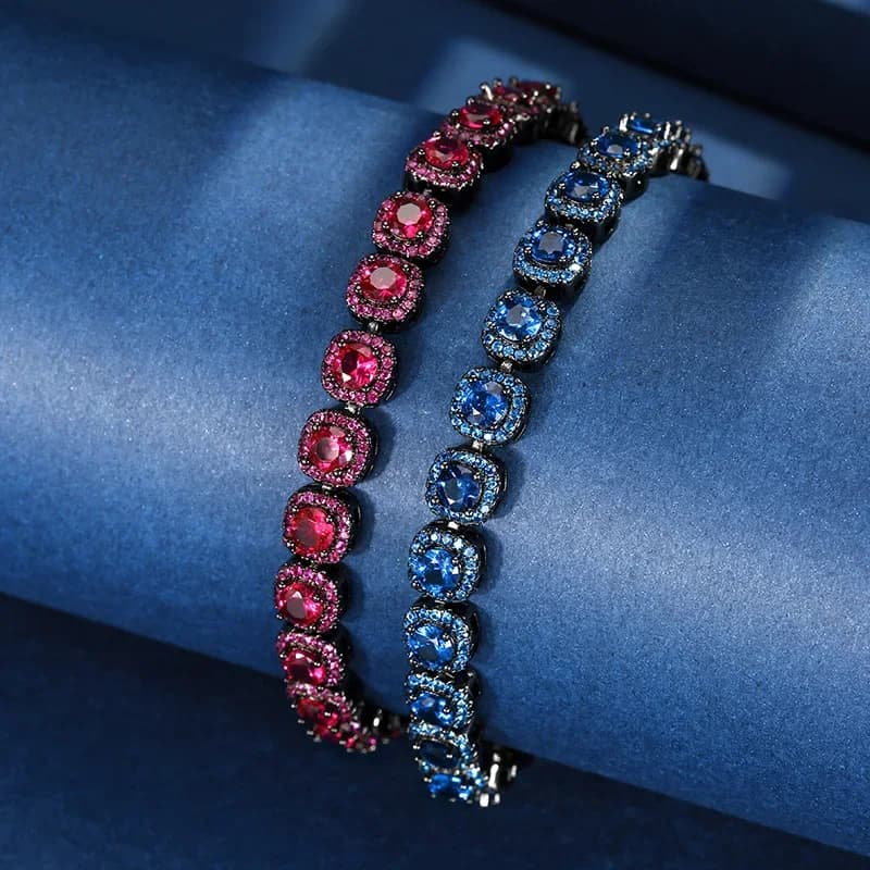 Bracciale Vintage di Lusso con Zirconi, Finitura Oro Nero, Fatto a Mano, con Pietra Principale da 4mm, per Donna
