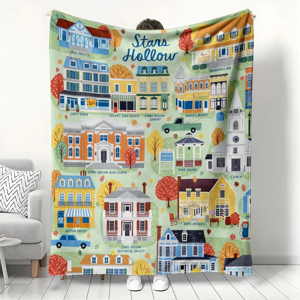 Coperta in pile Stars Hollow Autumn Townscape, coperta da tiro ispirata alle ragazze Gilmore con fogliame autunnale Picnic portatile HOTEL