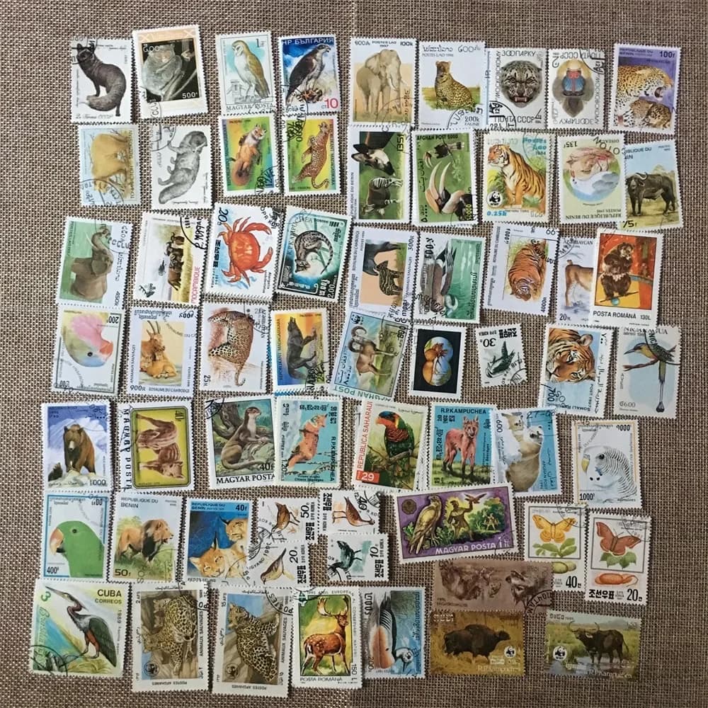 50Pcs/Set Wild Animals All Different From Many Countries NO Repeat with Postmark Postage Stamps for Collecting