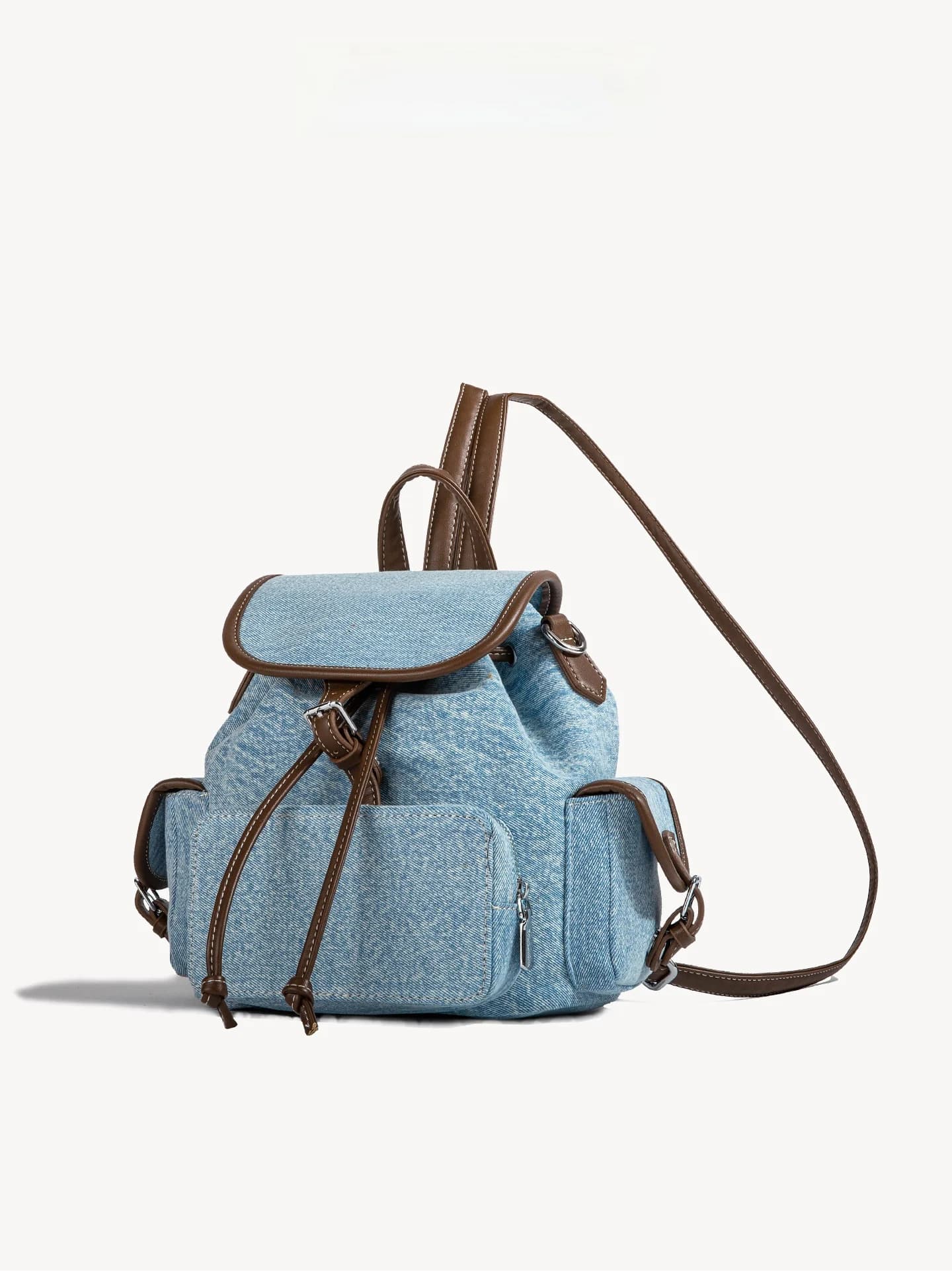 MuziKai Women's Denim Backpack Lightweight Travel Summer Fashion Simple Commuter Bag American Retro Style Drawstring Closure