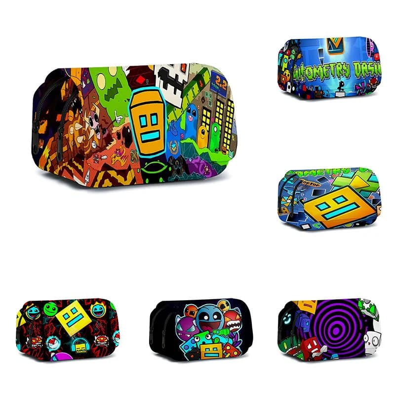 Game Geometry Dash Astucci per matite Cosplay Anime Borse portapenne geometriche Ragazza Ragazzo Grande materiale scolastico di stoccaggio Custodia con cerniera regalo