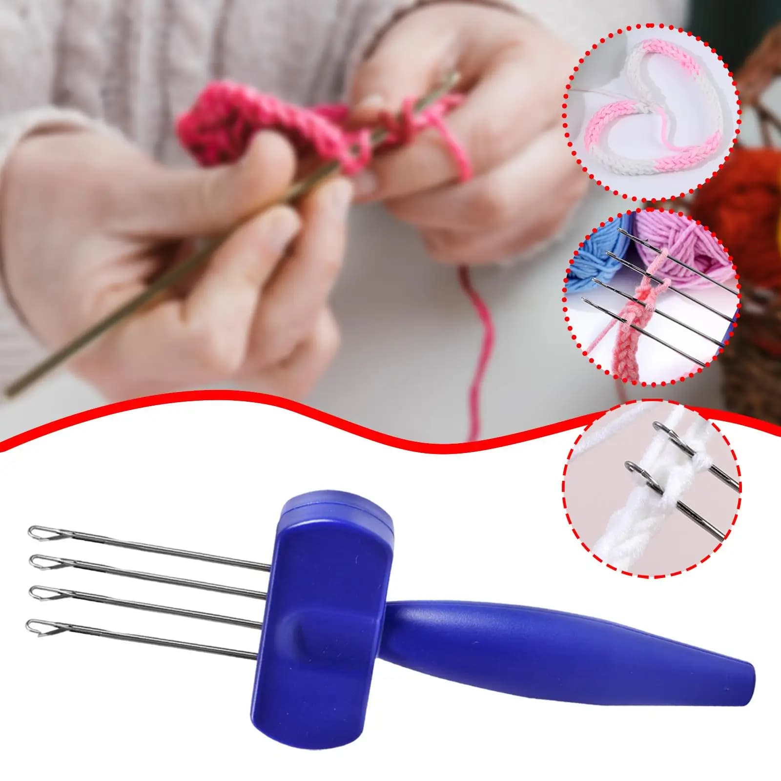 Cord Maker Craft Tool for Edge Binding Complete Crochet Kit Knitting Hook for DIY Sewing and Knitting Crafts