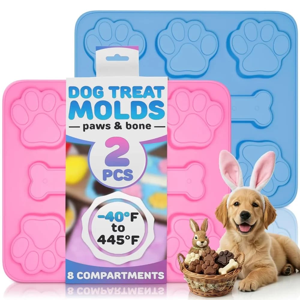 Confezione da 2 stampi in silicone per snack per cani – Forme di ossa e zampe per snack congelati, biscotti, cubetti di ghiaccio e altro ancora