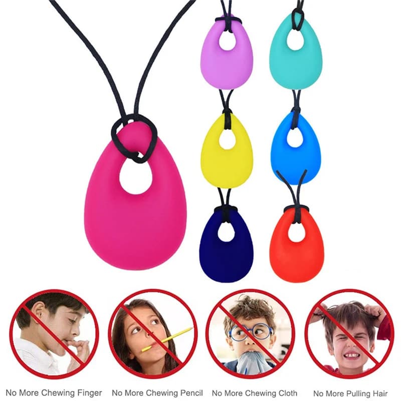 Collana con ciondolo da masticare in silicone Collana con massaggiagengive sensoriale Giocattoli gommosi in silicone per bambini Morso e masticare Cura del bambino Perline senza BPA