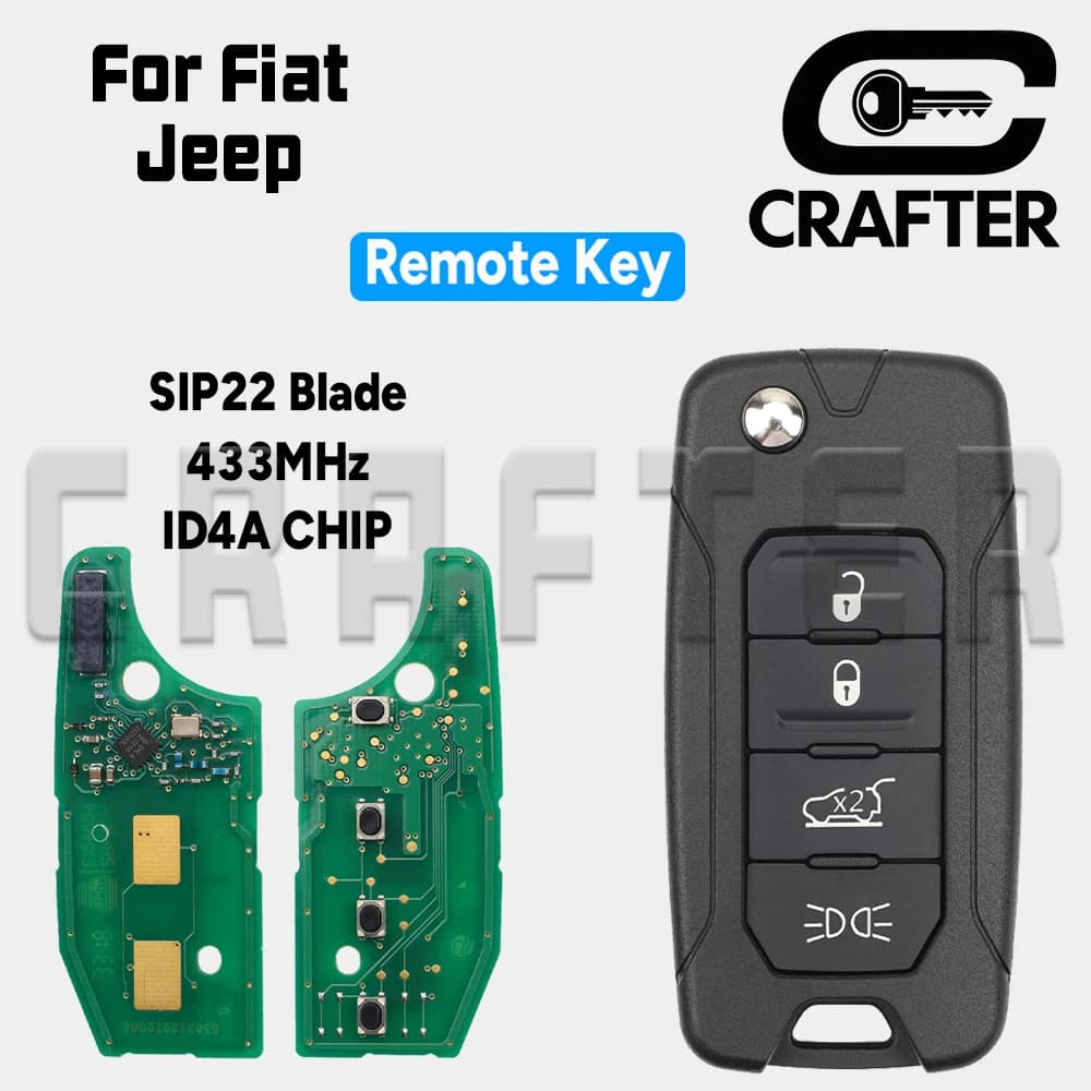 Key Crafters Folding Remote Car Key 433MHz ID 4A CHIP With Light Button For Fiat 500 Jeep Renegade 2016 2017 2018 Flip SIP22 Key