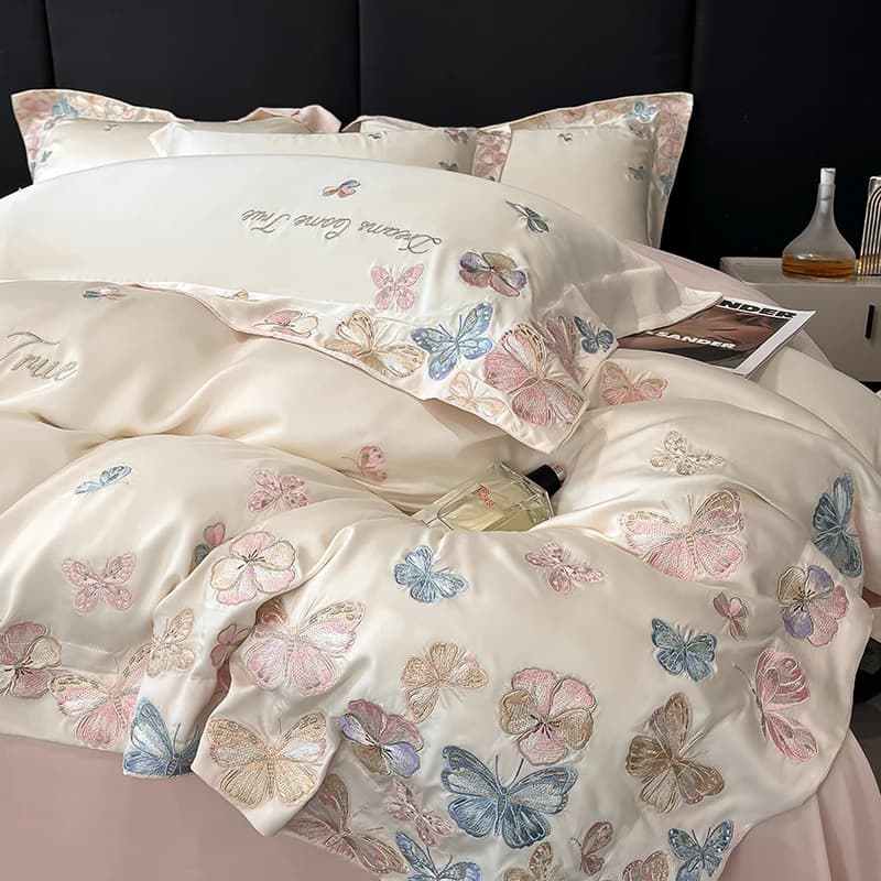4 pezzi Classe A Madre e bambino Grado Seta di ghiaccio Nuda Dormire Pianta fresca Fiore Copripiumino 200x230 220x240 Biancheria da letto estiva
